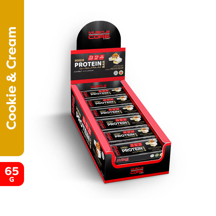 Muscle Core High Protein Bar Cookies & Cream 65g - Box Of 12 Pieces