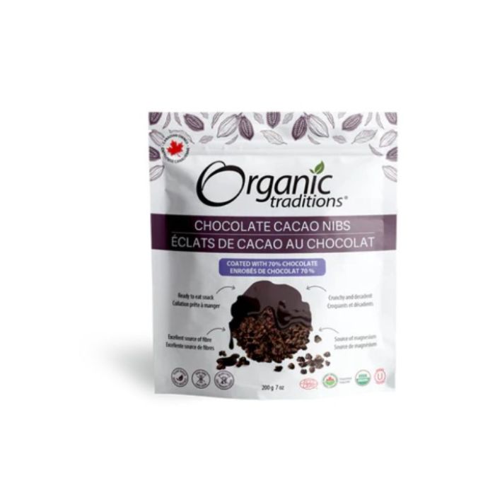 Organic Traditions ChoColate Cacao Nibs Wh 70% Choc 200 g