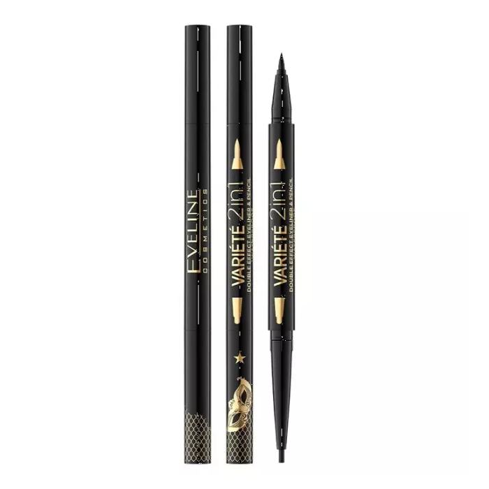 Eveline Variete 2-In-1 Waterproof Double Effect Eyeliner & Pencil Ultra Black