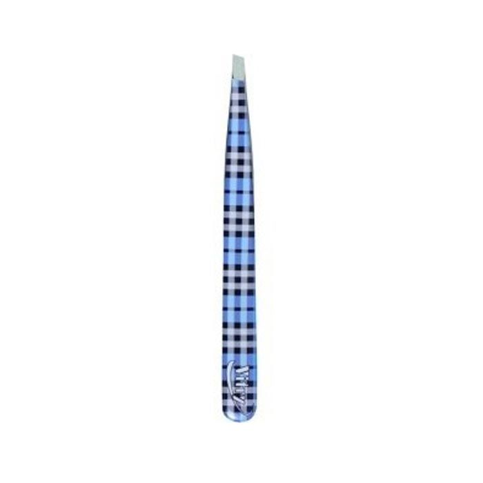 Vitry Tweezer Slant End "Tartan" Blue