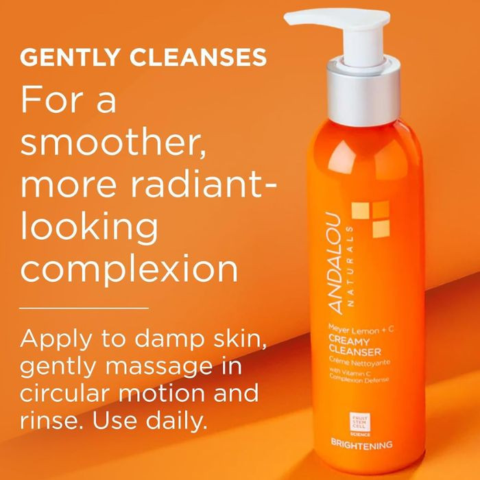 Andalou Brightening Meyer Lemon + C Creamy Cleanser, Illuminating Face Wash, 178ml