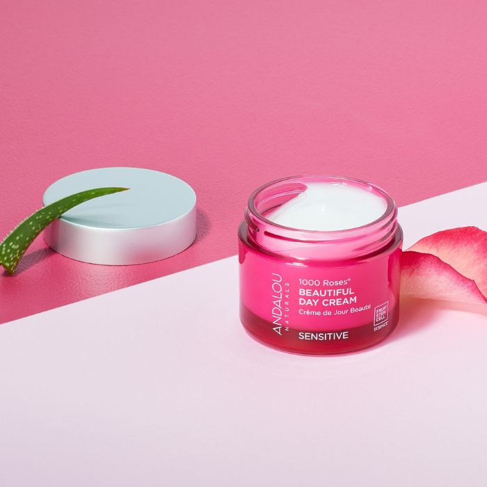 Andalou 1000 Roses Beautiful Day Cream, Hydrating Moisturizer for Sensitive Skin, 50g