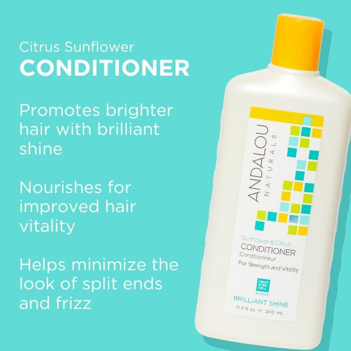 Andalou Naturals Sunflower and Citrus Brilliant Shine Conditioner, Nourishing & Frizz Control for Shiny Hair, 340ml