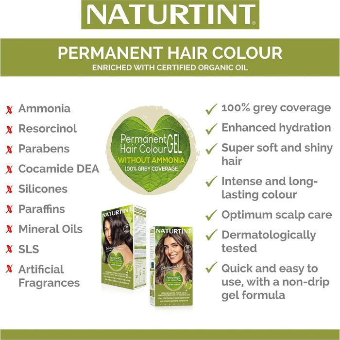 Naturtint 7.7 Teide Brown, Ammonia-Free Permanent Hair Color with Quinoa Mask, 165ml