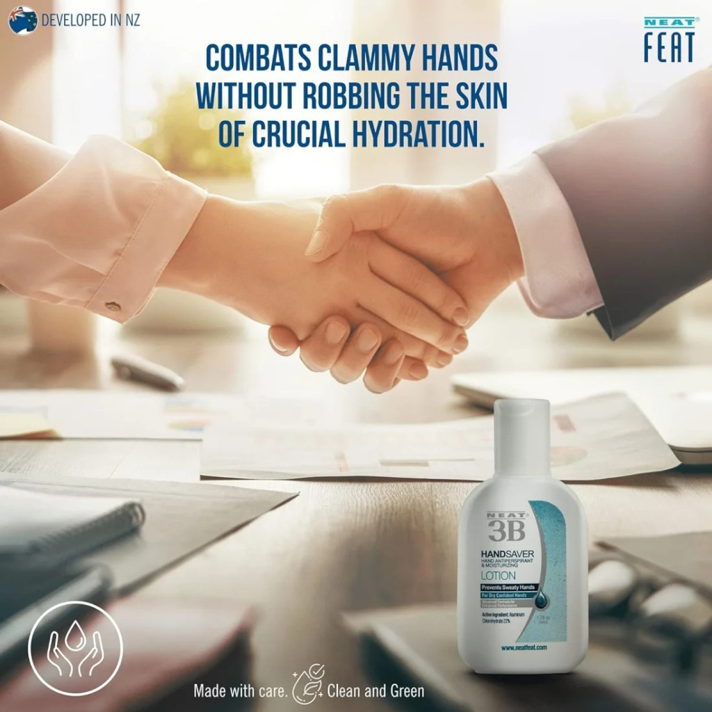 Neat Feat 3B Hand Saver, Hand Antiperspirant Lotion, Prevents Sweat, Dry and Confident, 50ml