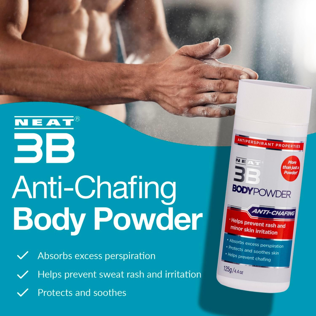 Neat Feat 3B Body Powder Anti-Chafing and Sweat Absorbing, Soothes Skin Irritation, 125g