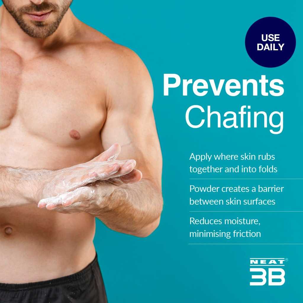 Neat Feat 3B Body Powder Anti-Chafing and Sweat Absorbing, Soothes Skin Irritation, 125g
