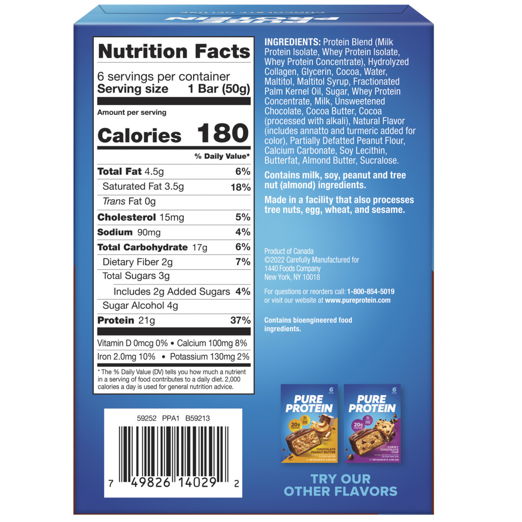 Pure Protein Chocolate Deluxe Bars, High Protein, Low Sugar Snack, Gluten-Free, On-the-Go Muscle Fuel 50g -Box of 6
