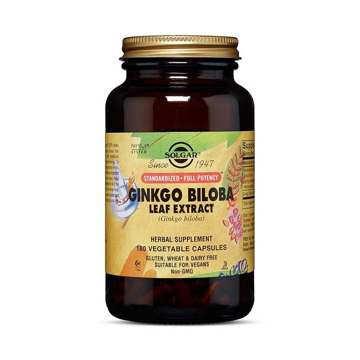 Solgar SPF Ginkgo Biloba Leaf Extract Vegetable Capsules packaging front view