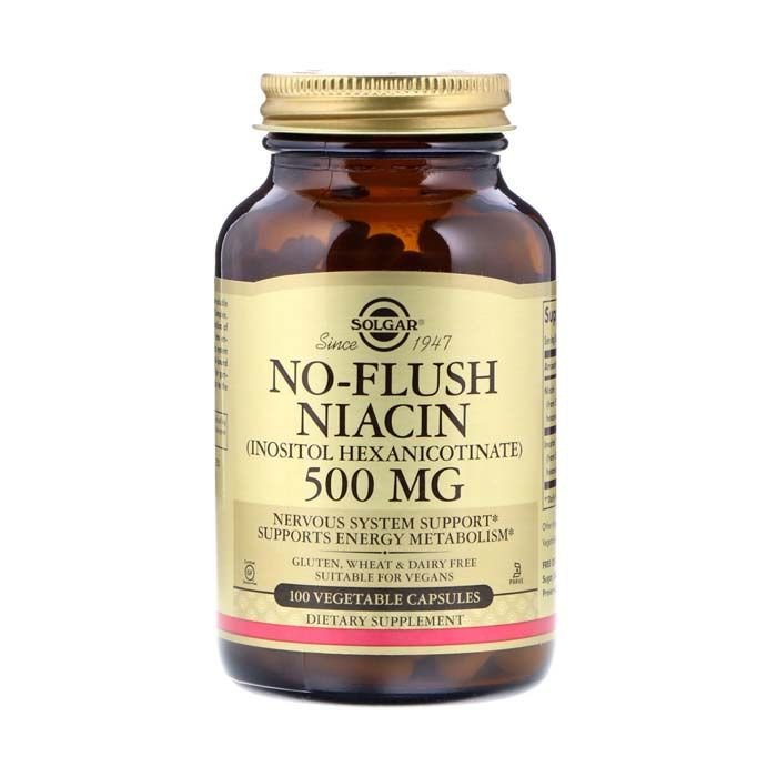 Solgar No Flush Niacin 500mg Vegetable Capsules front view