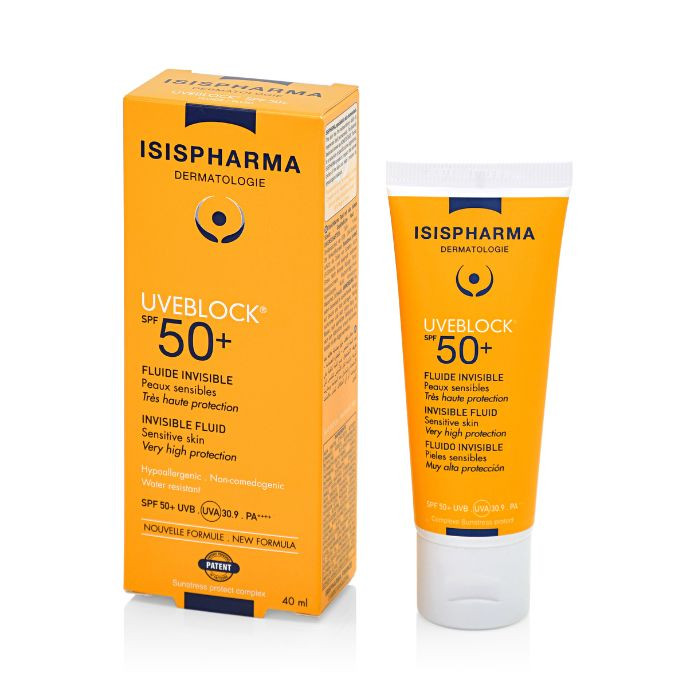 Isis UVE Block (SPF50+) Invisible Fluid, Ultra-Light, Broad-Spectrum Sunscreen for Sensitive Skin, 40ml