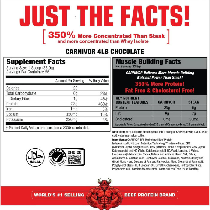 Muscle Meds Carnivor Beef Protein Isolate – Hydrolyzed for Muscle Growth & Recovery, Chocolate – 4.19 lbs