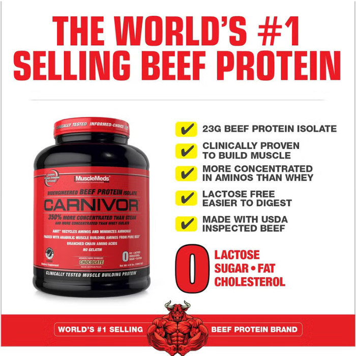 Muscle Meds Carnivor Beef Protein Isolate – Hydrolyzed for Muscle Growth & Recovery, Chocolate – 4.19 lbs