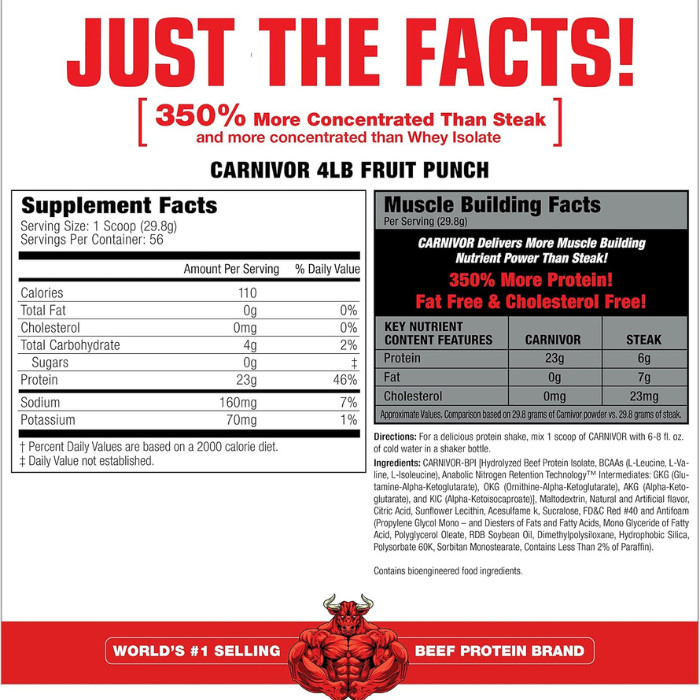 Muscle Meds Carnivor - Hydrolyzed Beef Protein Isolate for Muscle Growth & Recovery, Fruit Punch - 3.67 lbs