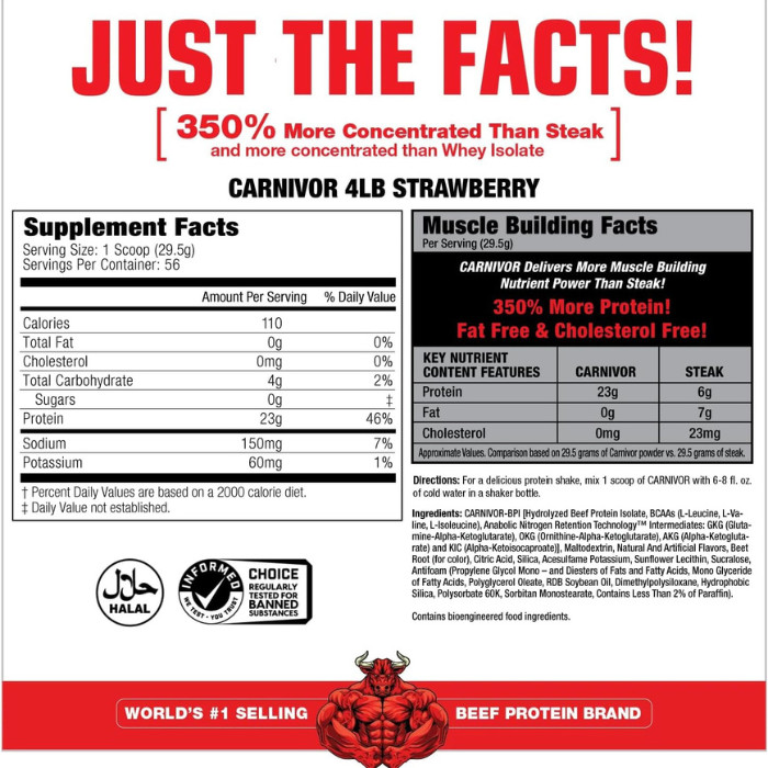 Muscle Meds Carnivor Beef Protein Isolate – Hydrolyzed for Lean Muscle & Recovery, Strawberry – 3.6 lbs