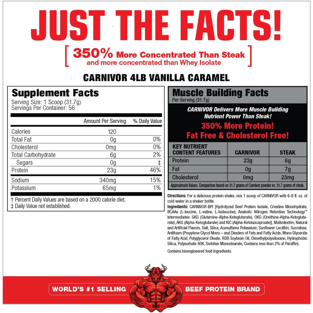Muscle Meds Carnivor Beef Protein Isolate - Hydrolyzed for Lean Muscle and Recovery, Vanilla Caramel - 3.9 lbs