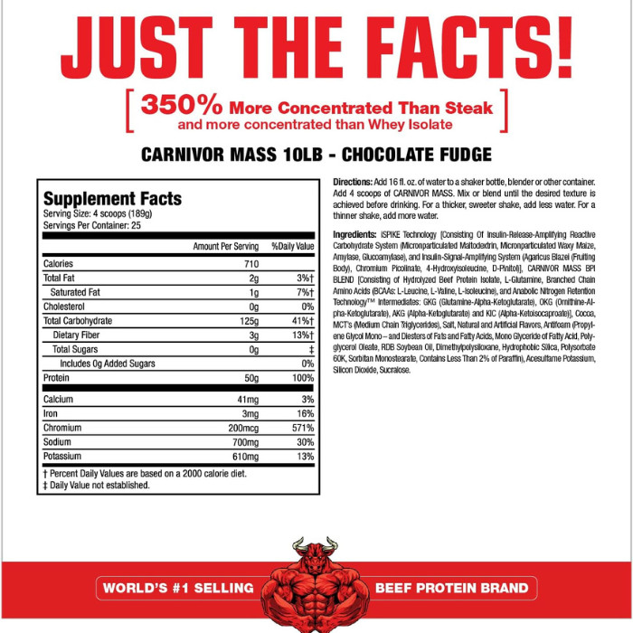 Muscle Meds Carnivor Mass – Beef Protein Isolate Gainer with iSpike, Chocolate Fudge – 10.4 lbs