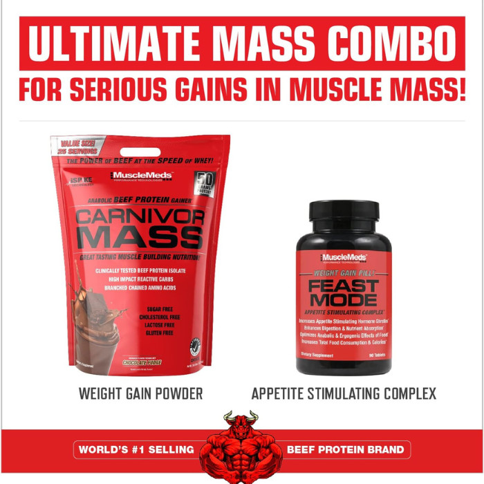 Muscle Meds Carnivor Mass – Beef Protein Isolate Gainer with iSpike, Chocolate Fudge – 10.4 lbs
