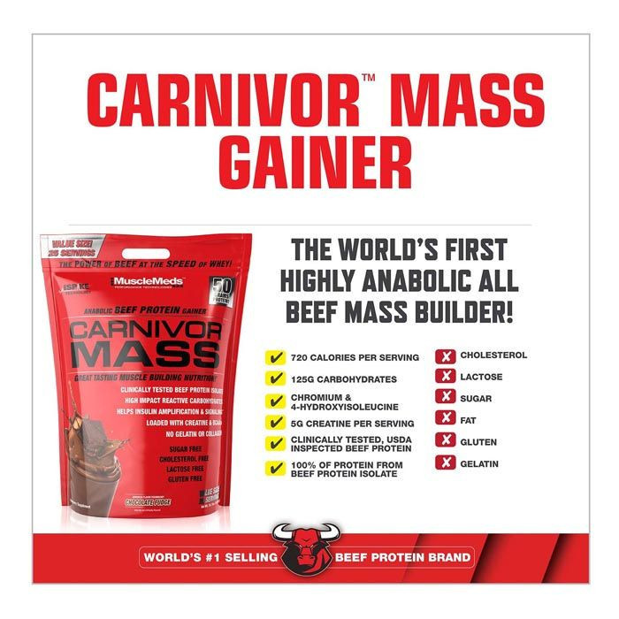 Muscle Meds Carnivor Mass – Beef Protein Isolate Gainer with iSpike, Chocolate Fudge – 10.4 lbs