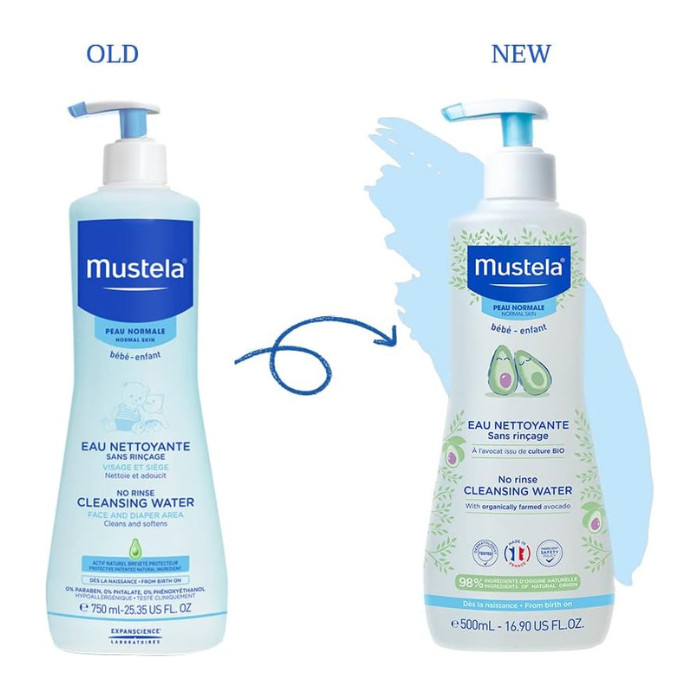 Mustela No Rinse Cleansing Water – Micellar Water for Baby Face, Body & Diaper Area, No-Rinse Formula 300ml