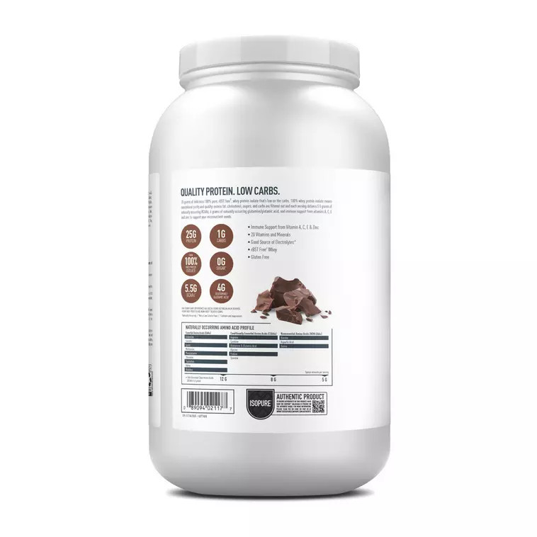 Isopure Low Carb Whey Isolate Chocolate, 25g Protein, Low Carb, Zero Sugar, Gluten Free, 3lb