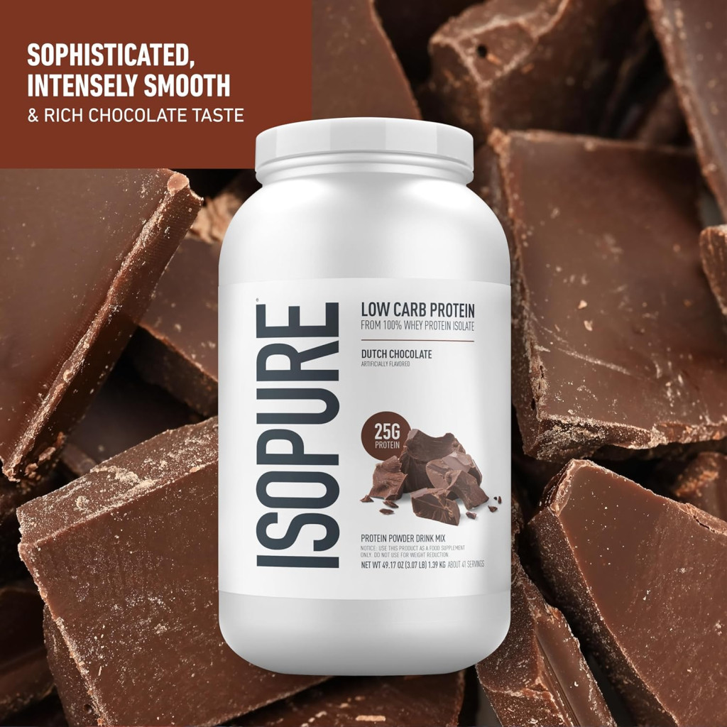 Isopure Low Carb Whey Isolate Chocolate, 25g Protein, Low Carb, Zero Sugar, Gluten Free, 3lb