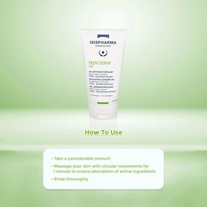 Isis Teen Derm Gel, Purifying Exfoliating Cleanser for Oily and Acne-Prone Skin, 150ml