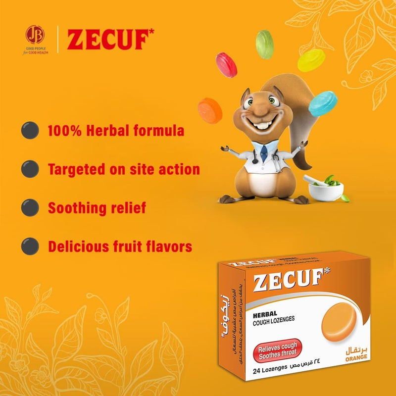 Zecuf Lozenges Orange – Herbal Cough & Throat Relief, Soothes Sore Throat, Dry Cough & Hoarseness – 24's