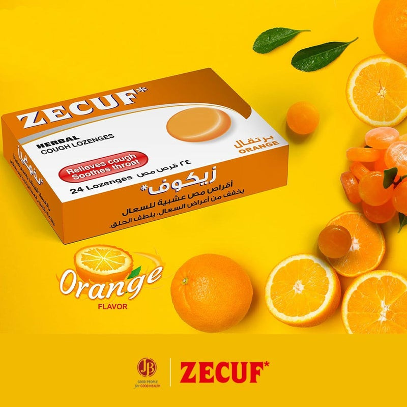 Zecuf Lozenges Orange – Herbal Cough & Throat Relief, Soothes Sore Throat, Dry Cough & Hoarseness – 24's