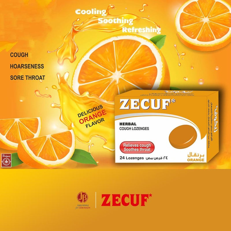 Zecuf Lozenges Orange – Herbal Cough & Throat Relief, Soothes Sore Throat, Dry Cough & Hoarseness – 24's