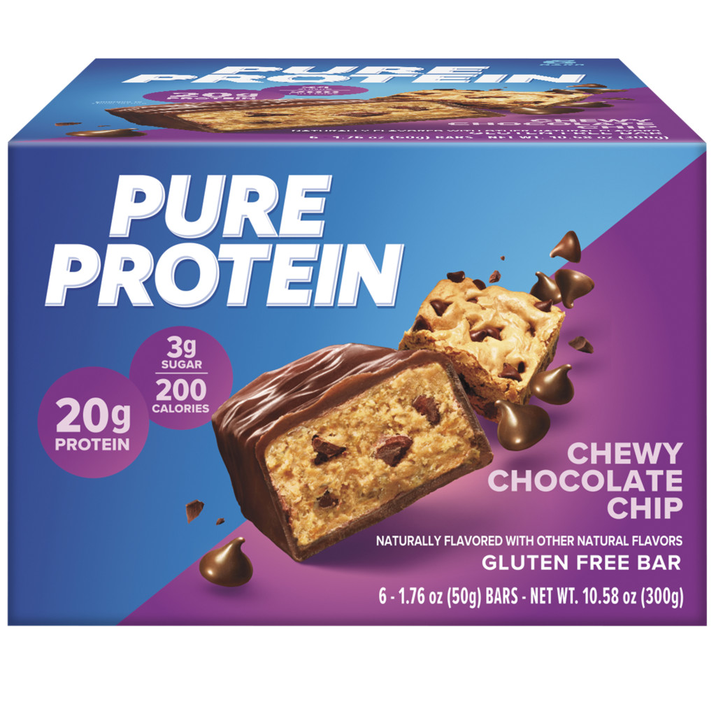 Pure Protein Chewy Chocolate Chip Bars, High Protein, Low Sugar Snack, Gluten-Free, On-the-Go Fuel 50g – Box of 6