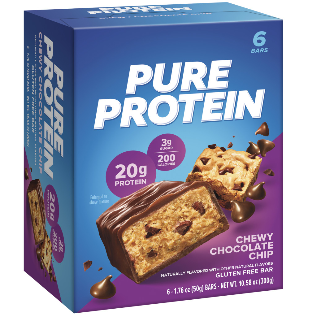 Pure Protein Chewy Chocolate Chip Bars, High Protein, Low Sugar Snack, Gluten-Free, On-the-Go Fuel 50g – Box of 6