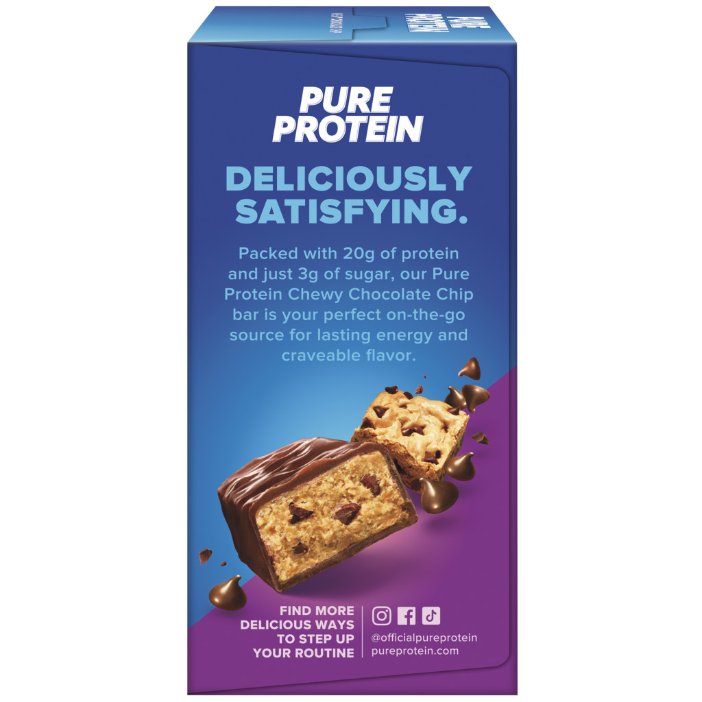 Pure Protein Chewy Chocolate Chip Bars, High Protein, Low Sugar Snack, Gluten-Free, On-the-Go Fuel 50g – Box of 6