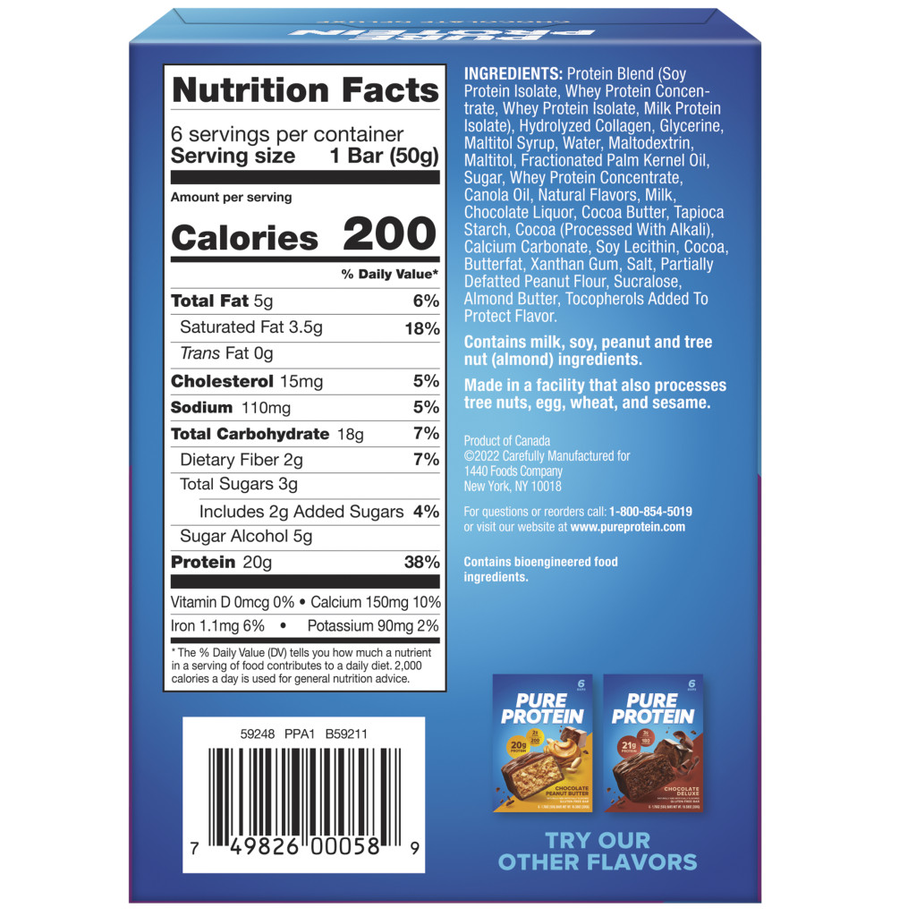 Pure Protein Chewy Chocolate Chip Bars, High Protein, Low Sugar Snack, Gluten-Free, On-the-Go Fuel 50g – Box of 6