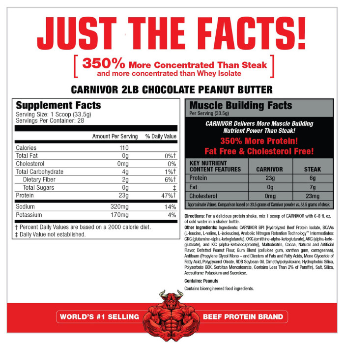 Muscle Meds Carnivor Beef Protein Isolate, Free of Sugar and Lactose, Zero Fat, Chocolate Peanut Butter - 2 lbs