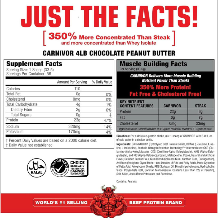 Muscle Meds Carnivor Beef Protein Isolate - Lactose-Free, Sugar-Free, Zero Fat, Chocolate Peanut Butter – 4.14 lbs
