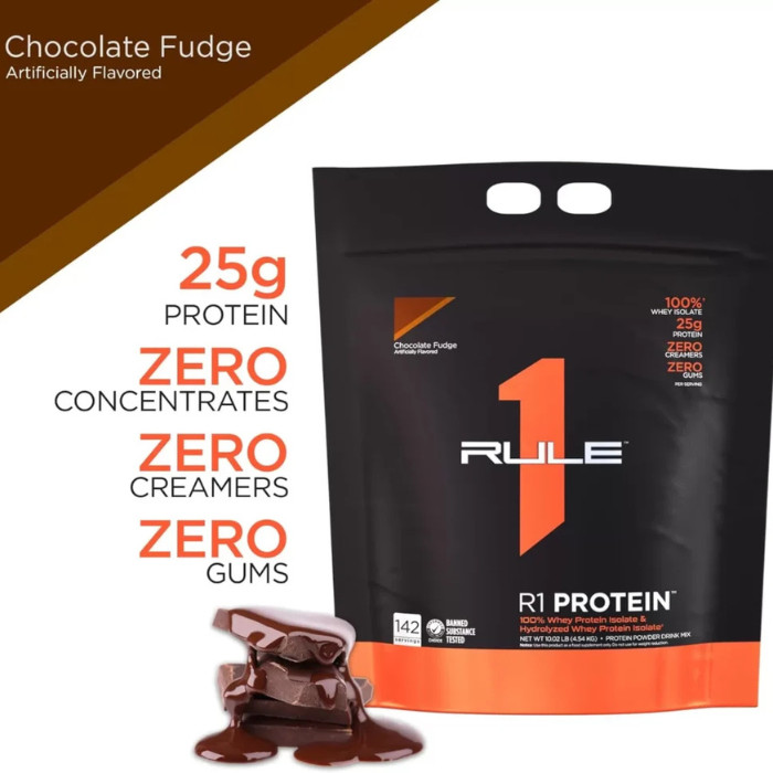 Rule1 Protein Chocolate Fudge - 100% Whey Isolate & Hydrolysate, 10.02lbs, 142 Servings