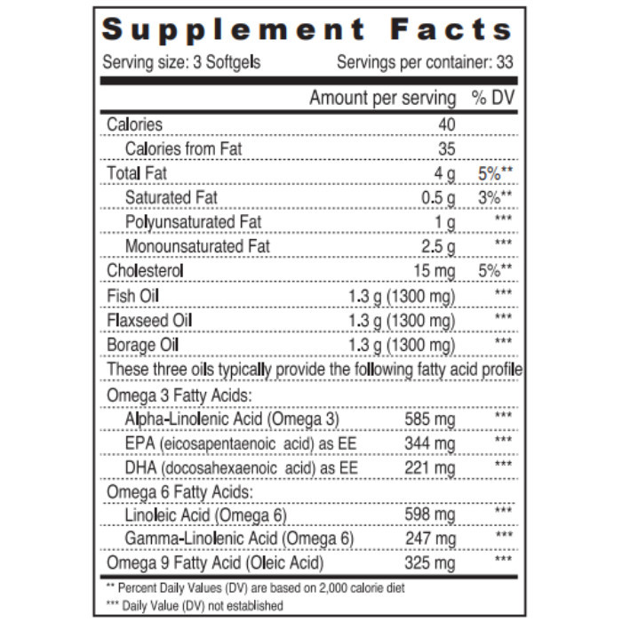 Sunshine Nutrition Omega 3-6-9 1300mg - Fish, Flax & Borage Blend for Heart, Joint, Skin & Brain Health - 100 Softgels