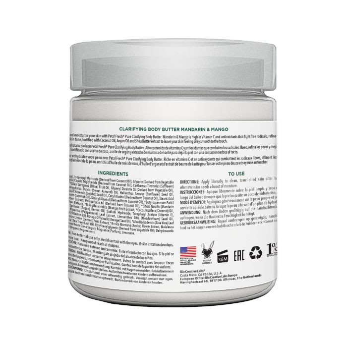 Petal Fresh Pure Mandarin and Mango Body Butter, Deep Moisturizing Vegan Body Cream, 237ml