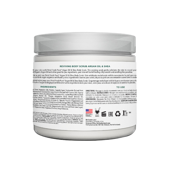 Petal Fresh Pure Argan Oil & Shea Body Scrub -Deep Exfoliation, Hydrating Vegan Scrub for Smooth, Radiant Skin 16 oz