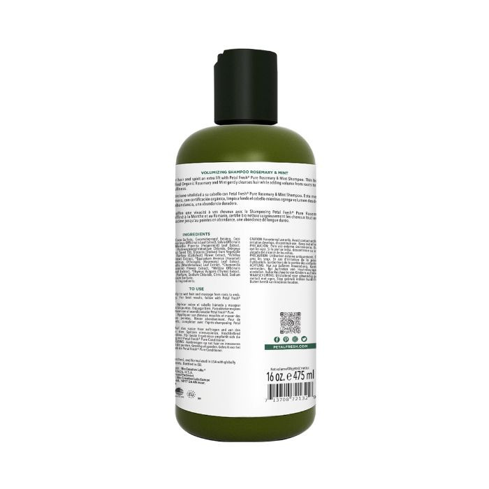 Petal Fresh Pure Rosemary & Mint Volumizing Shampoo, Natural, pH Balanced, Vegan Hair Volume Boost, 475ml