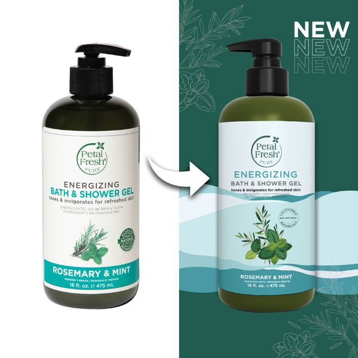 Petal Fresh Pure Energizing Rosemary and Mint Bath & Shower Gel, Cleanse & Refresh, 475ml