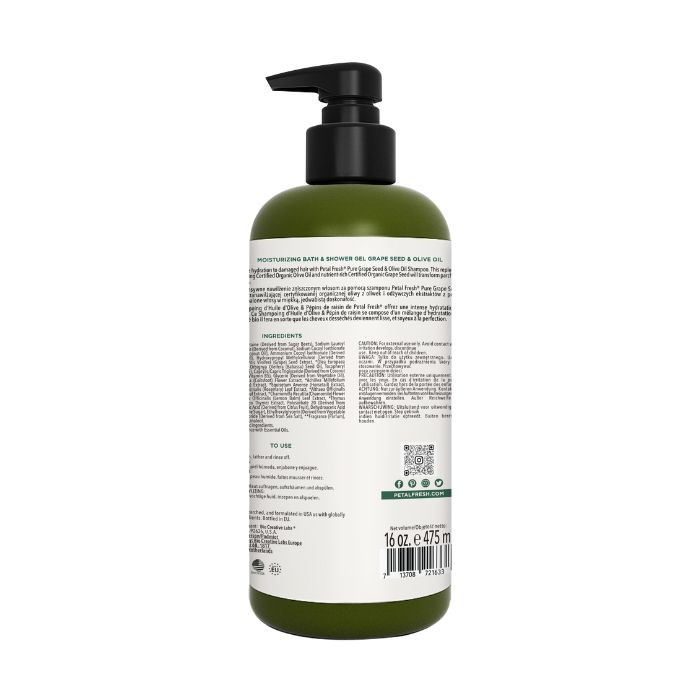 Petal Fresh Pure Moisturizing Grape Seed and Olive Oil Bath & Shower Gel, Natural Body Wash, 475ml