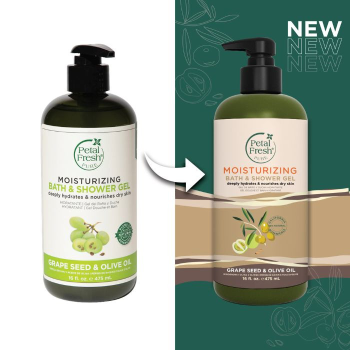 Petal Fresh Pure Moisturizing Grape Seed and Olive Oil Bath & Shower Gel, Natural Body Wash, 475ml