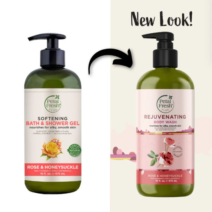 Petal Fresh Pure Rose and Honeysuckle Bath and Shower Gel, Hydrating, Soothing & Floral Skin Cleanser, 475ml