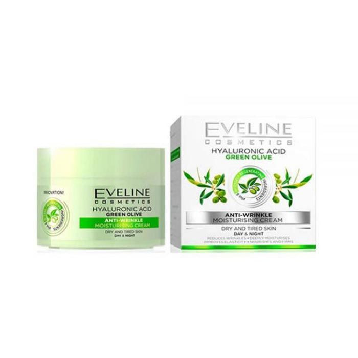 Closeup of Eveline Green Olive Anti-Wrinkle Day & Night Cream 50 ml