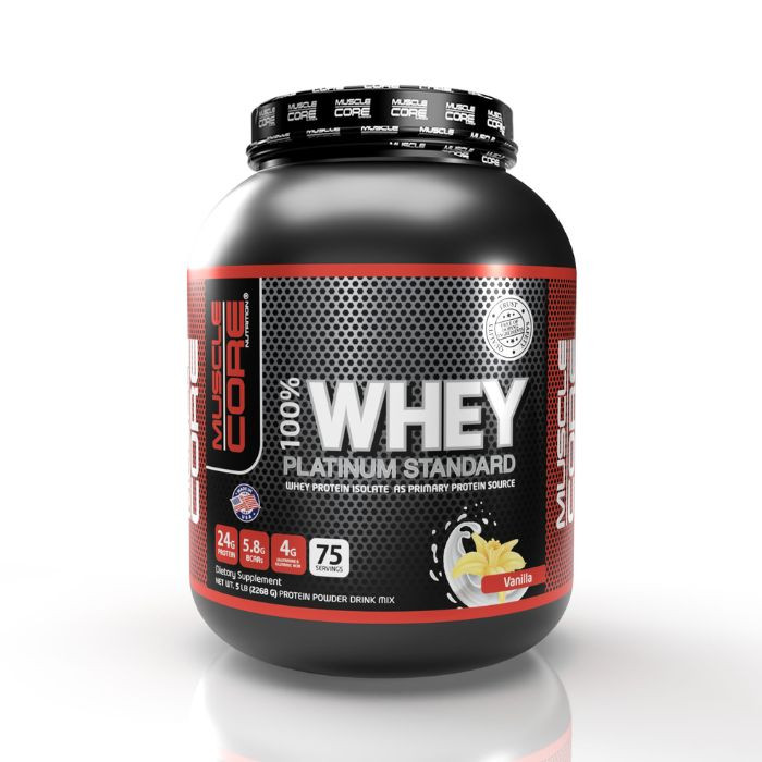 Muscle Core 100% Whey Platinum Standard Vanilla, Premium Protein Powder, BCAAs and Recovery Support, 5lb