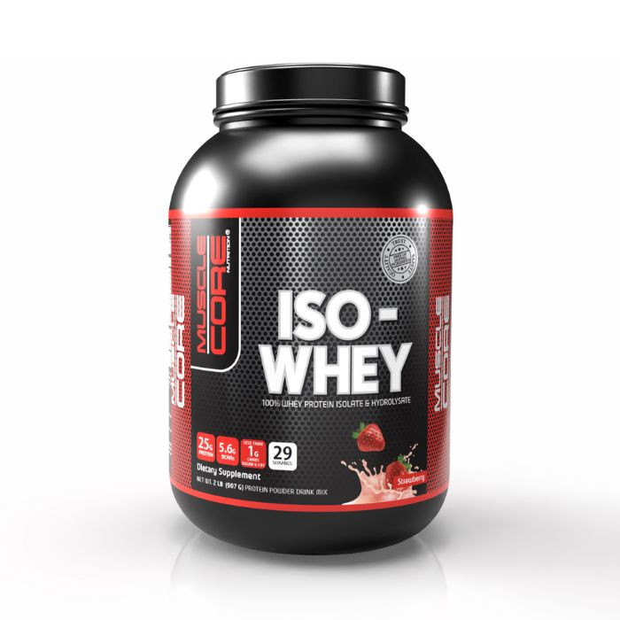 Muscle Core Nutrition ISO Whey Protein, Strawberry, Fast Absorption, High Protein, Low Carb, 2lb
