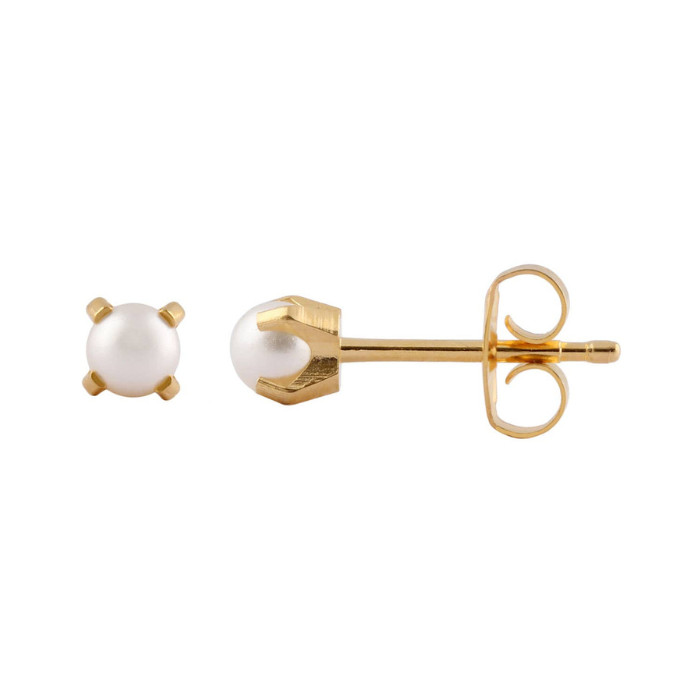 Studex Tiny Tips Gold Plated Tiffany 4mm White Pearl Stud Earrings, Hypoallergenic for Sensitive Ears