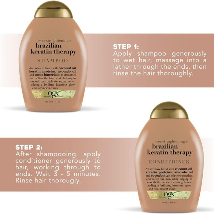 Ogx Brazilian Keratin Shampoo 385ml + Conditioner 385ml Combo